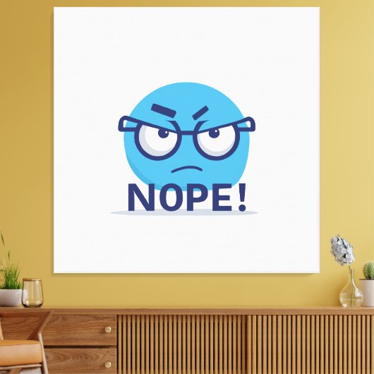 Funny Nope Emoji – Blue Angry Face with Glasses Canvas Afdruk (Insitu (Woonkamer))