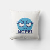 Funny Nope Emoji Pillow – Blue Angry Face with Gla Kussen (Voorkant)