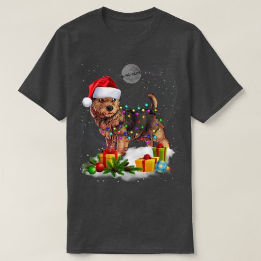 Funny Norwich Terrier Dog kerstlampje Santa H T-shirt (Design voorkant)