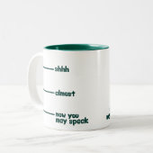 Funny Novelty Mok- shhh, bijna, nu mag je praten Tweekleurige Koffiemok (Voorkant links)