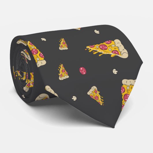 Funny Novelty Pizza Slices Seamless Pattern Stropdas (Opgerold)