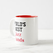 Funny Novelty WORLD'S BESTE JAZZ HANDEN Tweekleurige Koffiemok (Voorkant links)