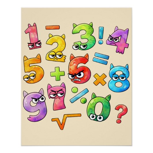Funny Numbers Maths Poster for Kids UK Classroom (Voorkant)