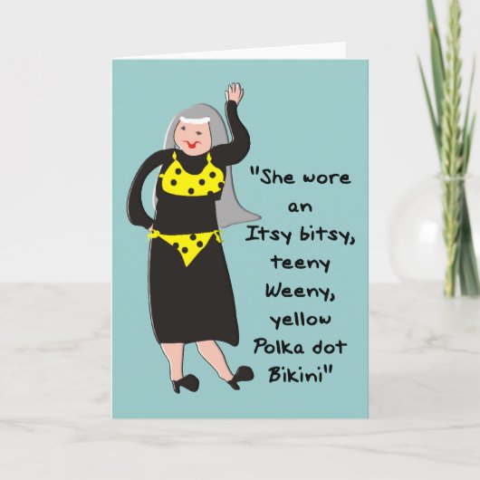 Funny Nun Cards "Yellow Polka Dot Bikini" Kaart (Voorkant)