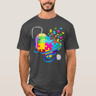 Funny Nurse Autism Puzzle Stethoscope Heart (4) T-shirt