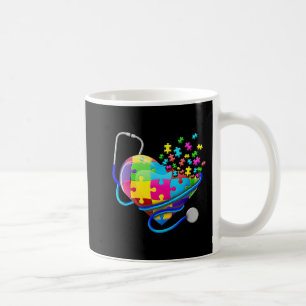 Funny Nurse Autism Puzzle Stethoscope Heart T-Shir Koffiemok