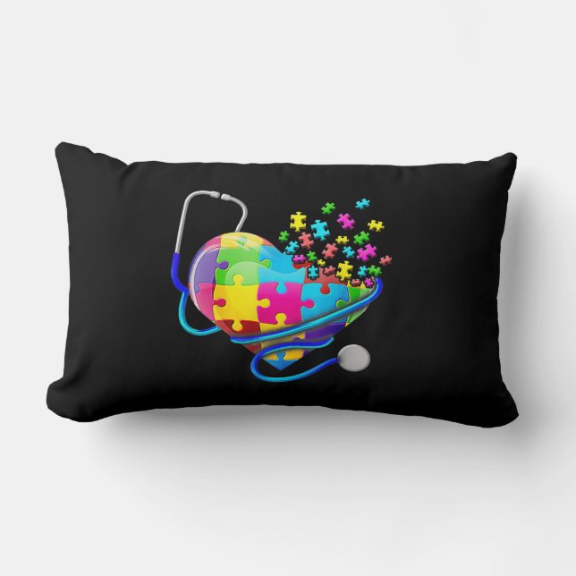Funny Nurse Autism Puzzle Stethoscope Heart T-Shir Kussen (Voorkant)