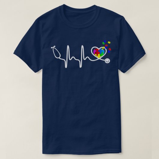 Funny Nurse Autism Puzzle Stethoscope Heart T-shirt (Design voorkant)