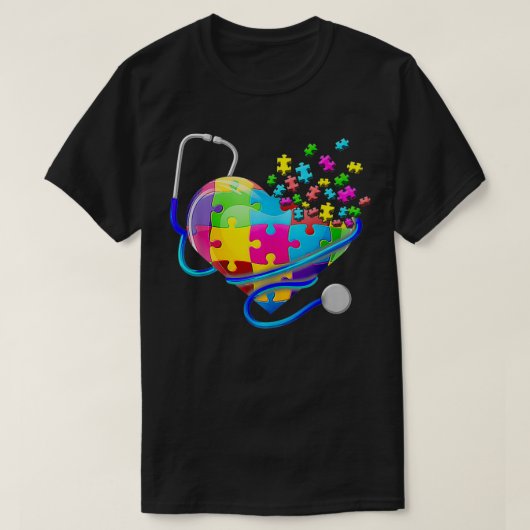 Funny Nurse Autism Puzzle Stethoscope Heart T-shirt (Design voorkant)