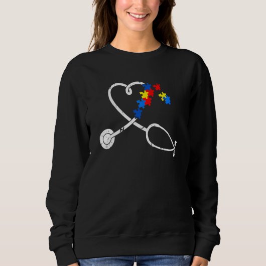 Funny Nurse Autism Puzzle Stethoscope Heart Trui (Voorkant)
