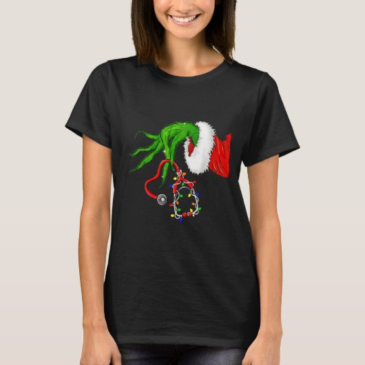 Funny Nurse Christmas Stethoscope Nurses Xmas Ligh T-shirt (Voorkant)