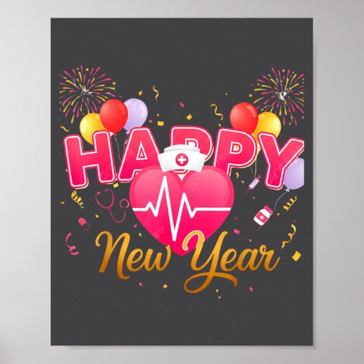 Funny Nurse Crew Heartbeat New Years Eve Party 202 Poster (Voorkant)