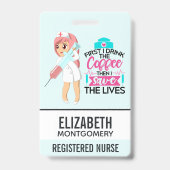 Funny Nurse Gezegde met Big Hypodermic Needle Badge (Achterkant)