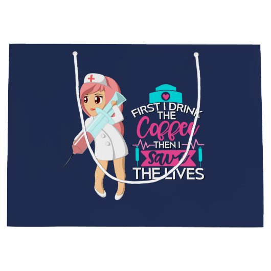 Funny Nurse Gezegde met Big Hypodermic Needle Groot Cadeauzakje (Voorkant)