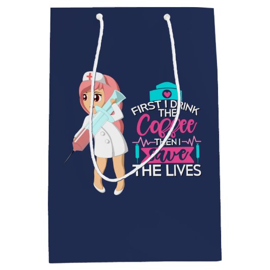 Funny Nurse Gezegde met Big Hypodermic Needle Medium Cadeauzakje (Voorkant)