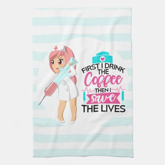 Funny Nurse Gezegde met Big Hypodermic Needle Theedoek (Verticaal)