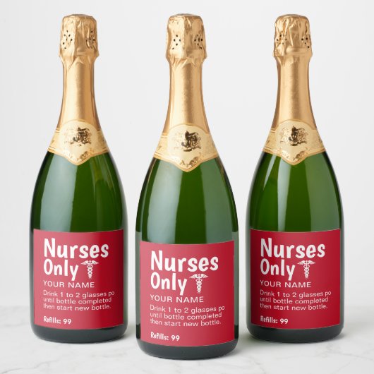 Funny Nurse Graduation Party Personalized Sparkling Wijnetiket (Flessen)