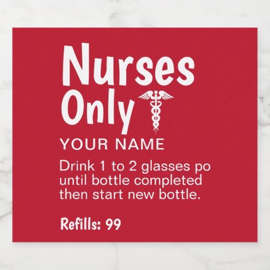 Funny Nurse Graduation Party Personalized Sparkling Wijnetiket (Enkel label)