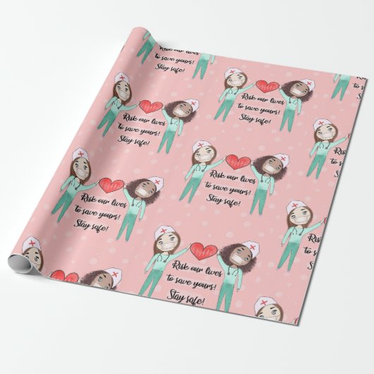 Funny Nurse Heart Gift Wrapping Paper Cadeaupapier (Uitgerold)