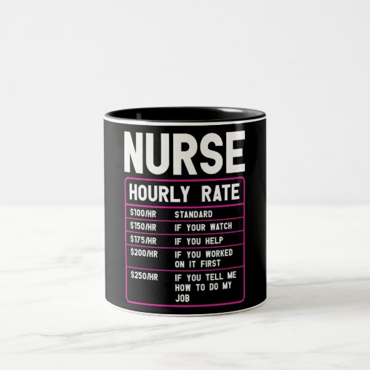 Funny Nurse Hourly Rate Tweekleurige Koffiemok (Center)