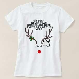 Funny Nurse Kerststethoscoop Reindester T-shirt