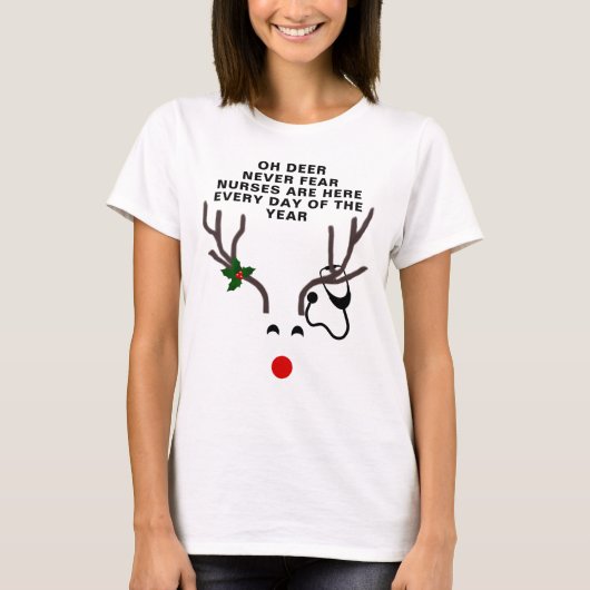 Funny Nurse Kerststethoscoop Reindester T-shirt (Voorkant)