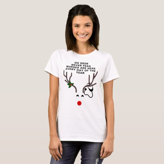 Funny Nurse Kerststethoscoop Reindester T-shirt (Voorkant volledig)
