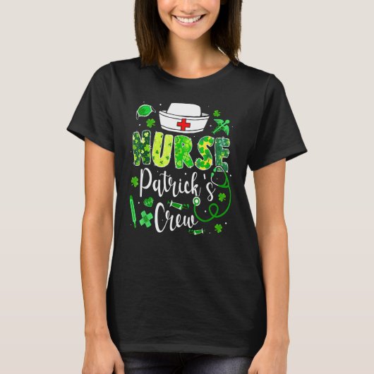 Funny Nurse Patricks Crew St Patricks Day Stethosc T-shirt (Voorkant)