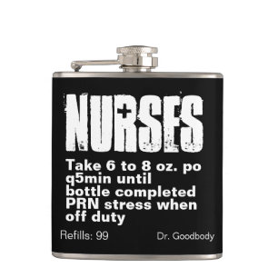 Funny Nurse Prescription Black Vinyl Wrapped Flask Heupfles