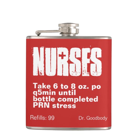Funny Nurse Prescription Label Heupfles (Voorkant)