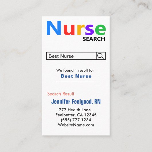 Funny Nurse Search Adverteren Visitekaartje (Voorkant)