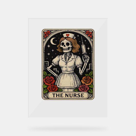 Funny Nurse Skeleton Tarot Kaart Halloween Nursing Acryl Bord (Voorkant)