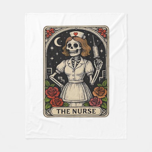 Funny Nurse Skeleton Tarot Kaart Halloween Nursing Fleece Deken (Voorkant)
