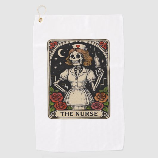 Funny Nurse Skeleton Tarot Kaart Halloween Nursing Golfhanddoek (Voorkant)