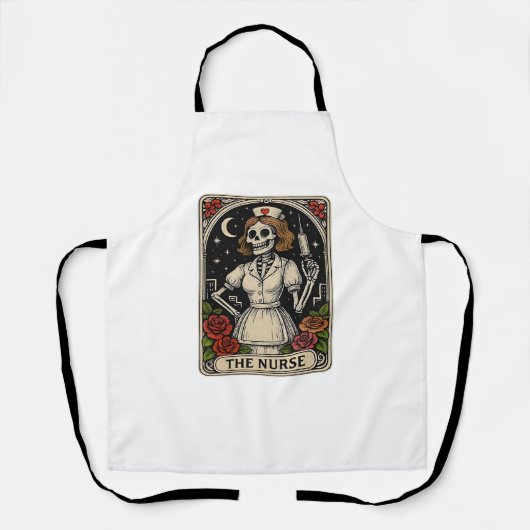 Funny Nurse Skeleton Tarot Kaart Halloween Nursing Schort (Voorkant)