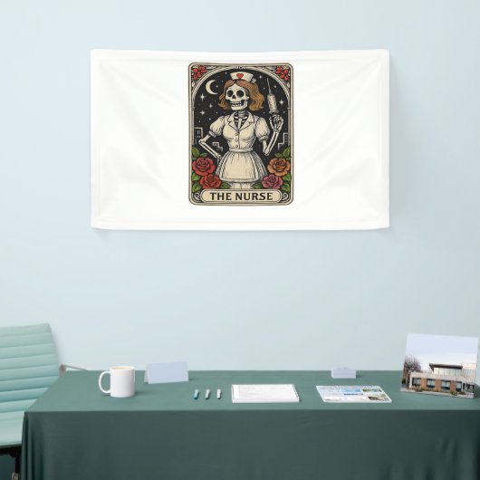Funny Nurse Skeleton Tarot Kaart Halloween Nursing Spandoek (Beurs)