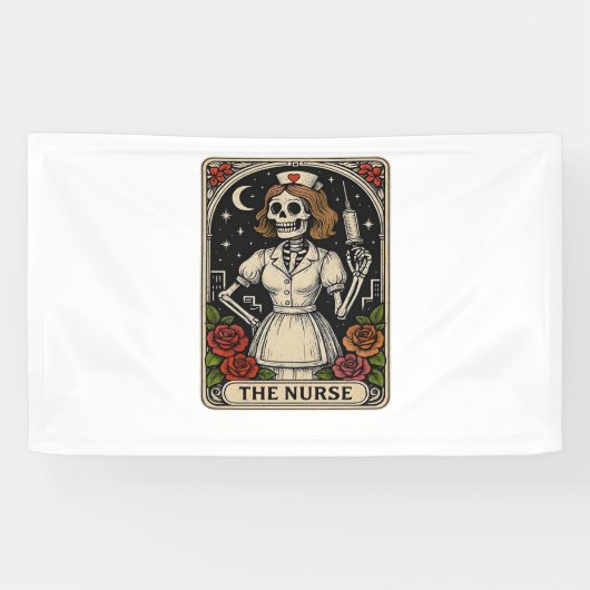 Funny Nurse Skeleton Tarot Kaart Halloween Nursing Spandoek (Horizontaal)