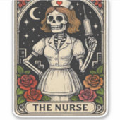 Funny Nurse Skeleton Tarot Kaart Halloween Nursing Sticker (Voorkant)