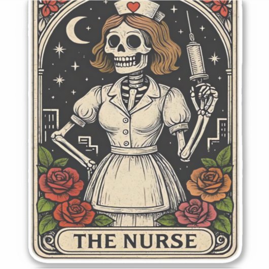 Funny Nurse Skeleton Tarot Kaart Halloween Nursing Sticker (Voorkant)