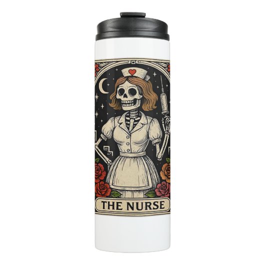 Funny Nurse Skeleton Tarot Kaart Halloween Nursing Thermosbeker (Voorkant)