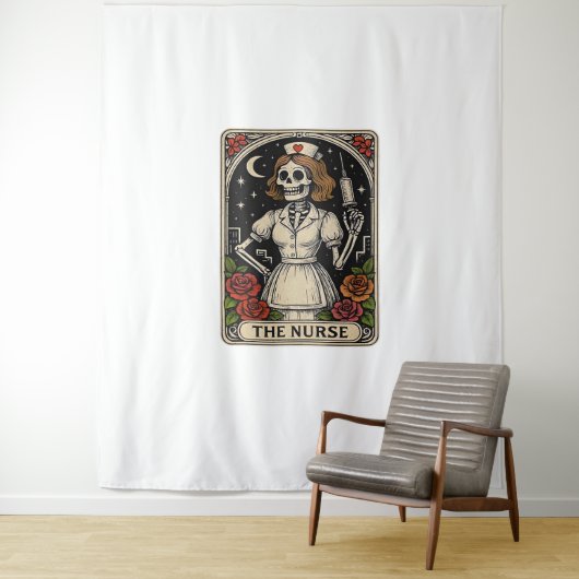Funny Nurse Skeleton Tarot Kaart Halloween Nursing Wandkleed (In situ)