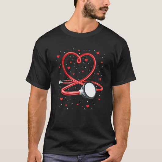 Funny Nurse Valentijnsdag Heart Stethoscoop T-shirt (Voorkant)