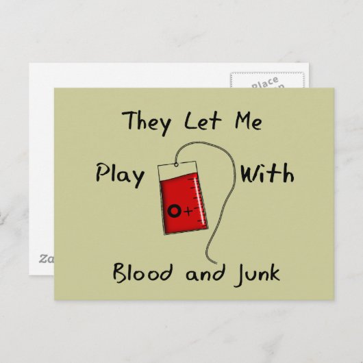Funny Nursing Student geeft "Bloed and Junk" Briefkaart (Voorkant / Achterkant)