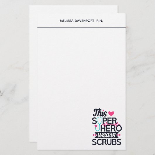 Funny Nursing Superheld Gezegde Typografie Briefpapier (Voorkant / Achterkant)
