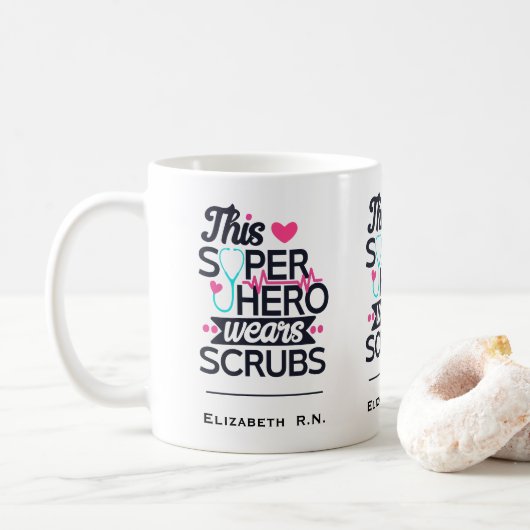 Funny Nursing Superheld Gezegde Typografie Koffiemok (Met donut)
