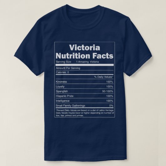 Funny Nutrition Facts Last Name Design Victoria T-shirt (Design voorkant)