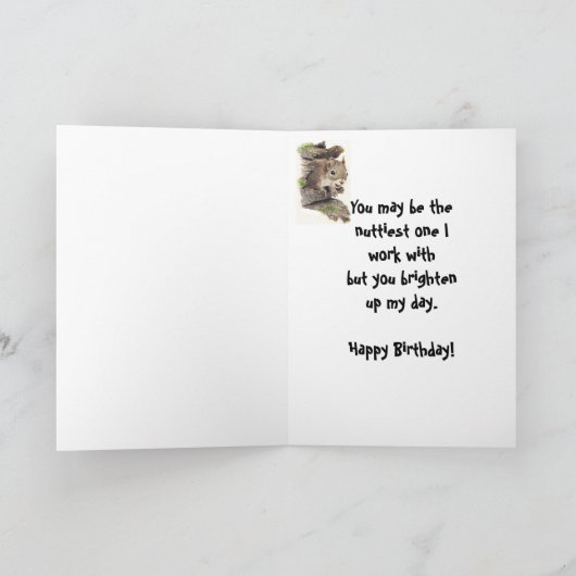 Funny, Nutty Co-arbeider Birthday Squirrel Card Kaart (Binnen)