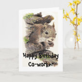 Funny, Nutty Co-arbeider Birthday Squirrel Card Kaart (Gele Bloem)