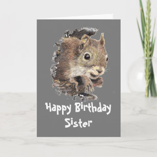 Funny, Nutty Sister Birthday Squirrel Card Kaart