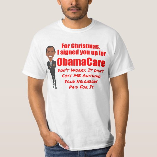 Funny ObamaCare-kerstgrappen T-shirt (Voorkant)